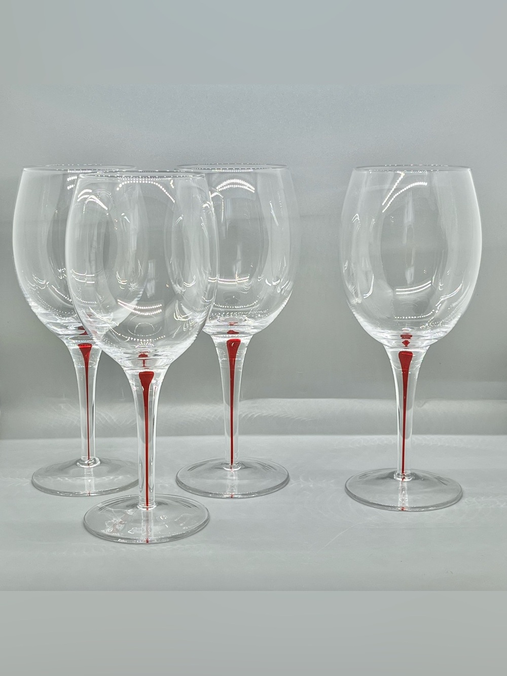 Pier 1 Ruby Red Tear Drop Filament Stem Water Wine Glasses Set of 4